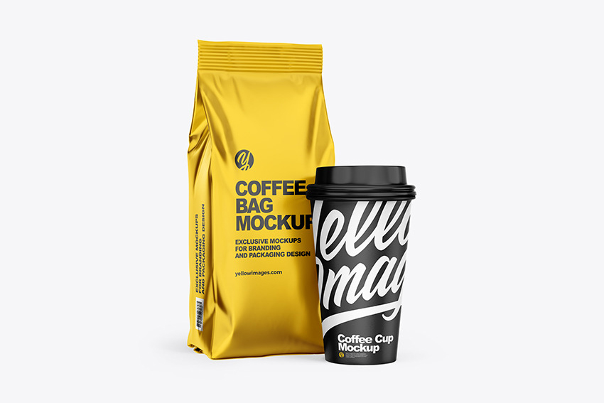 موکاپ بسته بندی قهوه (متالیک)