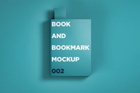 موکاپ جلد کتاب و بوک مارک (۳ عدد) لایه باز