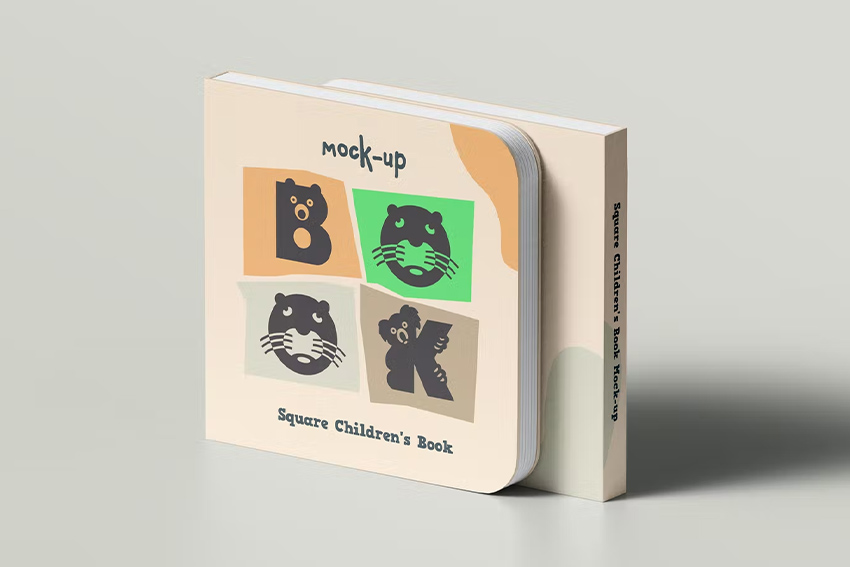 موکاپ کتاب کودک مربعی (۴ عدد – ۰۲) لایه باز