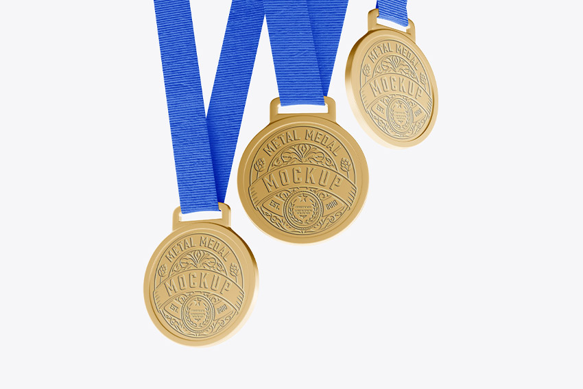موکاپ لوگو مدال طلا (۶عدد) لایه باز